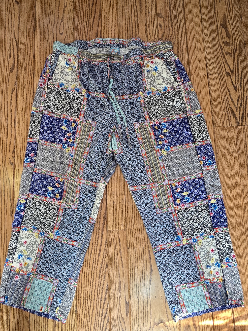 Johnny Was Multicolor Blue Patchwork Print Pants 3XL